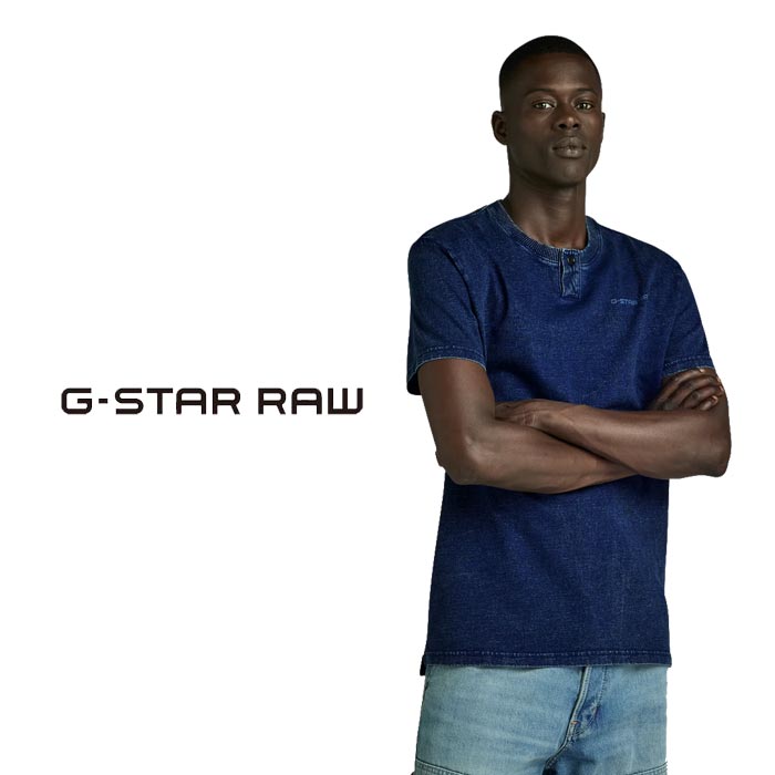 ジースター ロウ G-STAR RAW Tシャツ 半袖 メンズ INDIGO HENLEY T-SHIRT D24435-D588 送料無料｜mayakasai