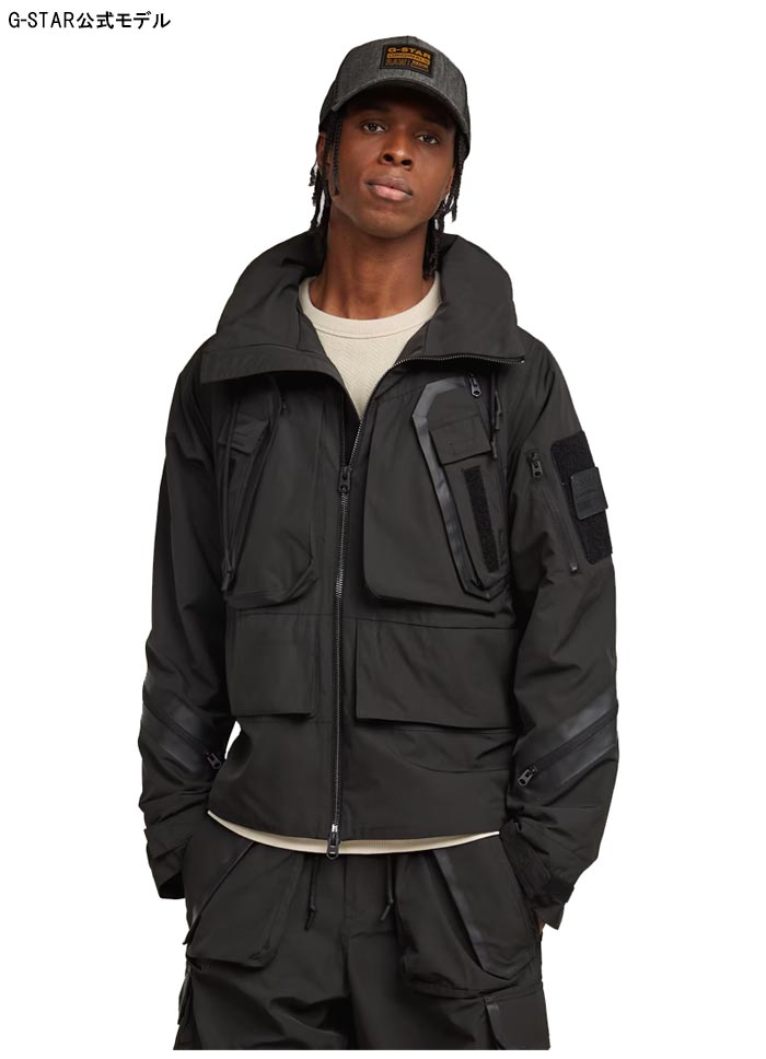 【極美品】G-STAR RAW 中綿　キルティングコート　パーカー XS 黒 MIXED WOVEN CARGO HOODED SWEATER/異素材ミックスパーカー