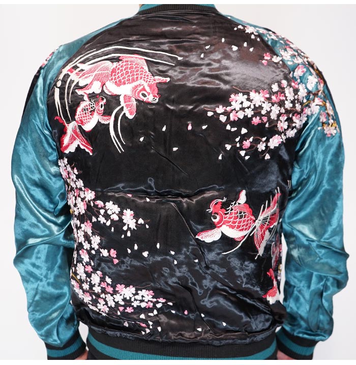 花旅楽団 ハナタビガクダン 和柄 スカジャン メンズ 総刺繍 リバーシブル 桜金魚柄 SKJ-004 送料無料 花旅楽団 ハナタビガクダン 和柄 スカジャン メンズ 総刺繍