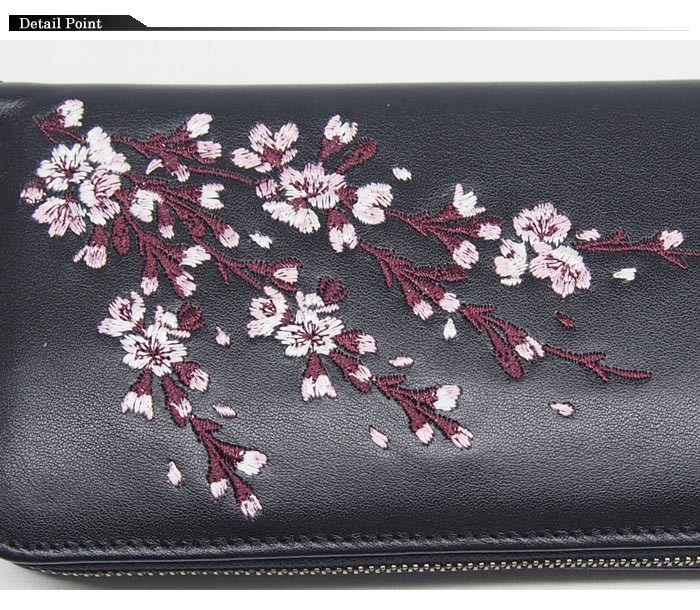 花旅楽団[ハナタビガクダン] 桜 刺繍 牛革 和柄長財布/ロング