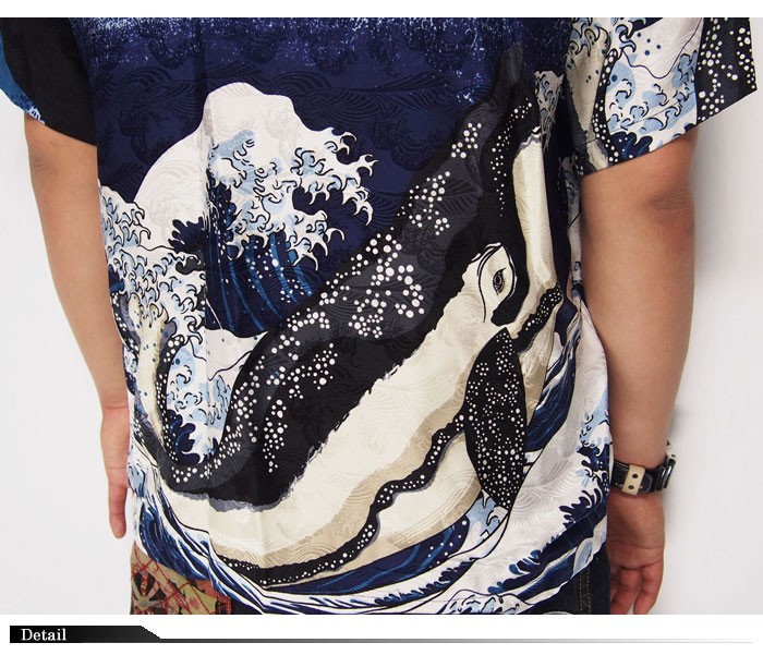 花旅楽団[ハナタビガクダン] 波巨鯨 ハワイアンシルク アロハシャツ/和