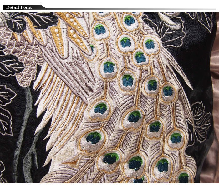 花旅楽団[ハナタビガクダン] 菊花に白孔雀柄 刺繍 リバーシブル 和柄