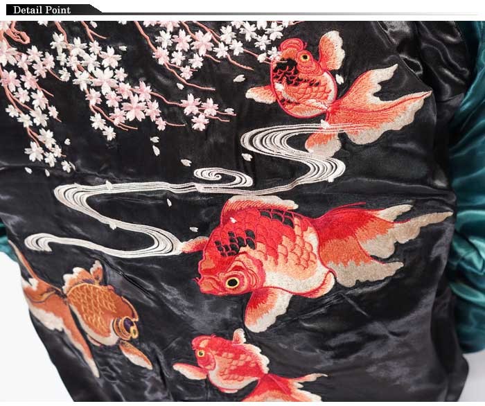 花旅楽団[ハナタビガクダン] 桜金魚 刺繍 リバーシブル 和柄