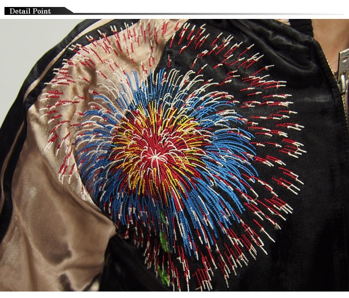 ハナタビガクダン 花旅楽団 両面刺繍 スクリプト スカジャン M 花火 舞妓 ハナタビガクダン 花旅楽団 両面刺繍 スクリプト スカジャン M