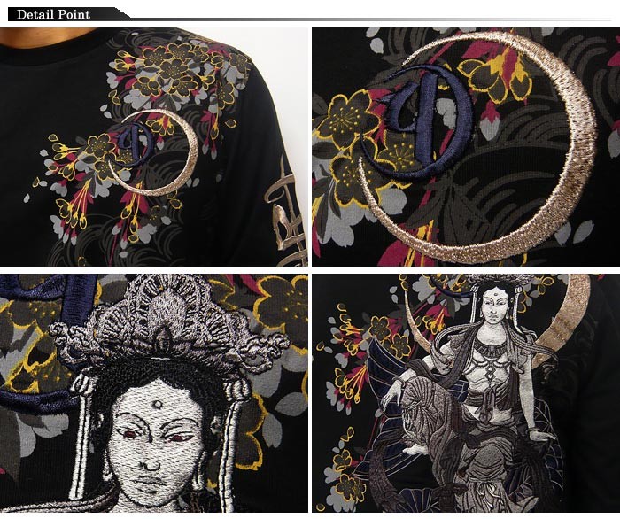 HARAKIRI[ハラキリ] 天竺刺繍&Pt水月観音 和柄ロングTシャツ/STLT-315 