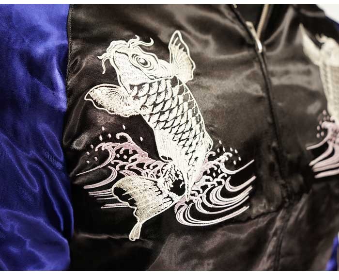 JAPANESQUE [ｼﾞｬﾊﾟﾈｽｸ] 波に鯉 刺繍 富士 跳ね鯉 リバーシブル 和柄 スカジャン メンズ 3RSJ-047/送料無料 JAPANESQUE [ジャパネスク] 波に鯉 刺繍 富士 跳ね鯉 リバーシブル 和