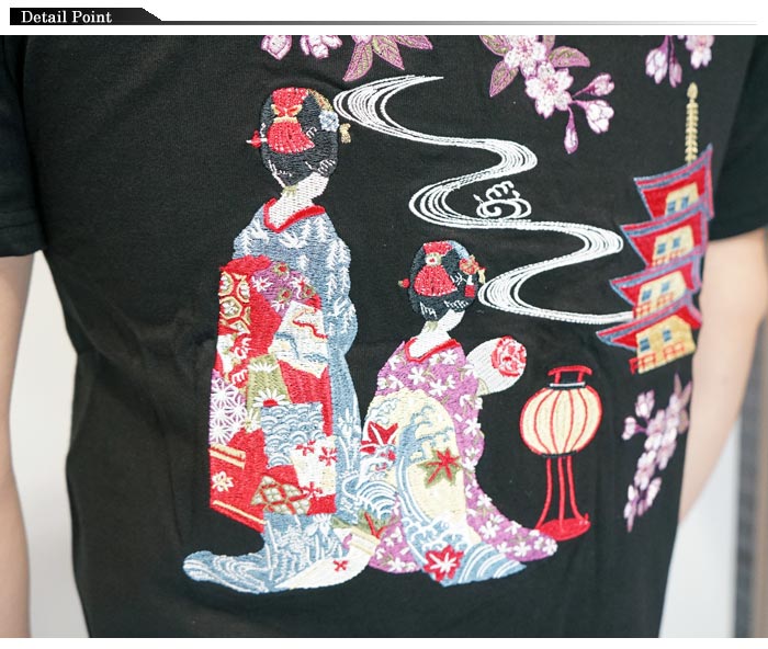 JAPANESQUE ジャパネスク 和柄 Tシャツ メンズ 富士に舞妓刺繍 ST-502