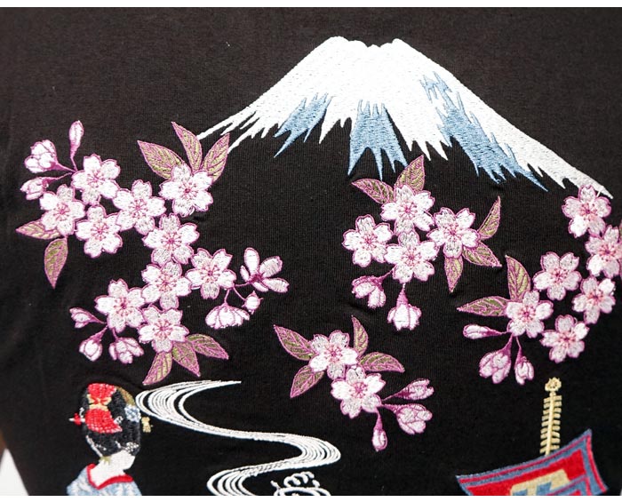 JAPANESQUE ジャパネスク 和柄 Tシャツ メンズ 富士に舞妓刺繍 ST-502