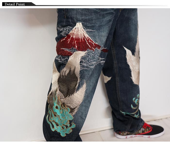 絡繰魂 カラクリダマシイ 和柄 ジーンズ デニム 粋 メンズ 総刺繍 九尾
