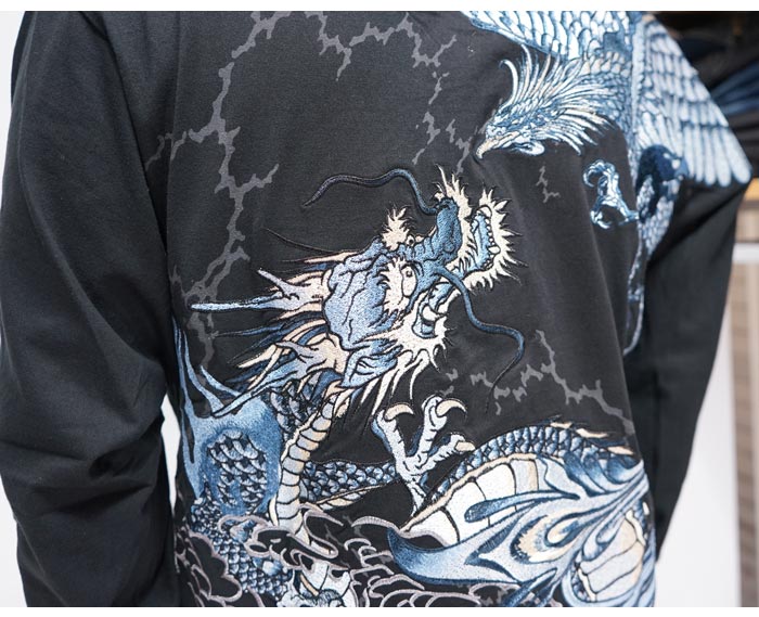 絡繰魂 カラクリダマシイ 和柄 ロング Tシャツ ロンT 長袖 メンズ 藍