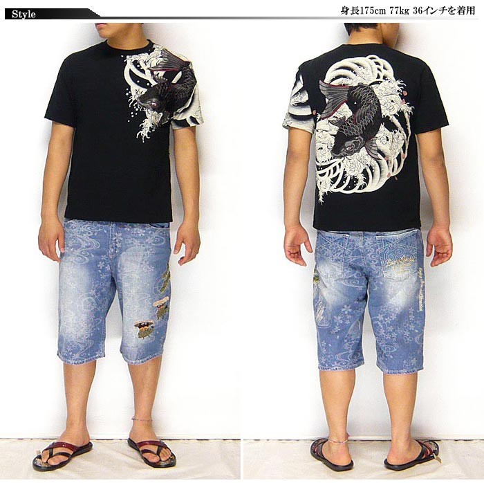EVISU 大黒　戎魂刺繍　ハーフデニム　　ショートパンツ　36インチ 絡繰魂[からくりだましい] ポンズ刺繍 和柄ショートパンツ