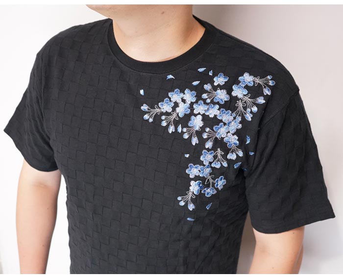 絡繰魂 カラクリダマシイ 和柄 Tシャツ メンズ 半袖 青桜 ブロック