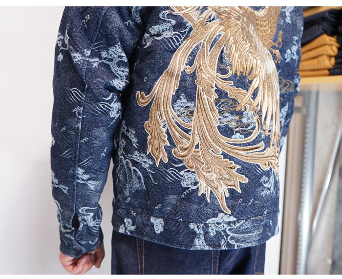 絡繰魂 カラクリダマシイ 和柄 鳳凰ジャガードデニム 中綿ジャケット