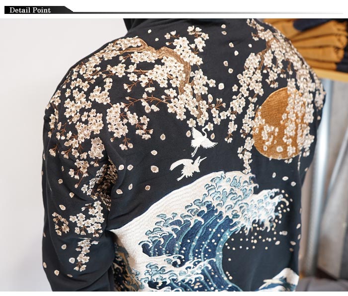 絡繰魂 カラクリダマシイ 和柄 パーカー メンズ 粋 北斎神奈川沖