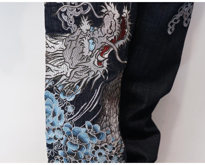 絡繰魂 カラクリダマシイ 和柄 ジーンズ デニム 粋 メンズ 総刺繍 龍