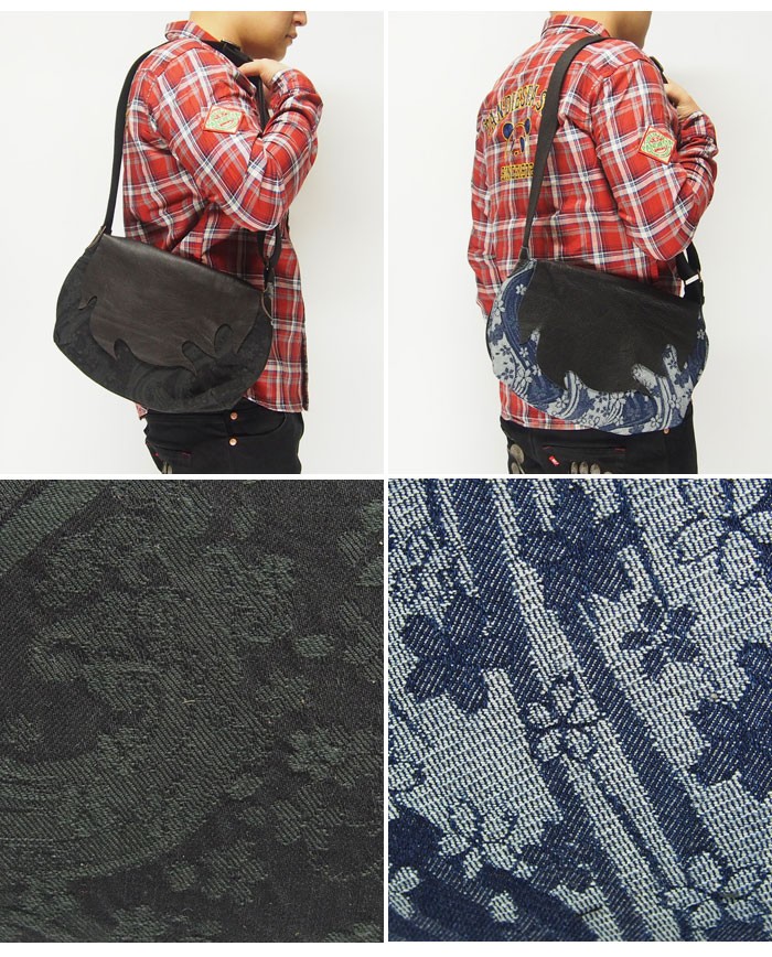 未使用品】【絡繰魂×ちきりや】デニム刺繍 兎がま口バッグ