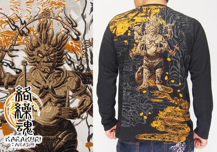 絡繰魂 絡繰魂[カラクリダマシイ] 大元帥 怒りの相 刺繍 和柄ロングT