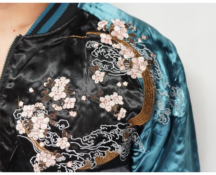 ＊カラクリ 絡繰魂 粋 和柄 羽衣 天女 龍 刺繍 リバーシブル スカジャン M 絡繰魂 カラクリダマシイ 和柄 スカジャン メンズ 総刺繍 リバーシブル