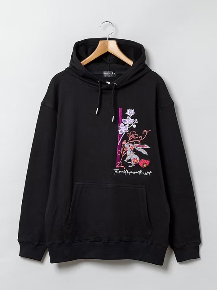黒菟華 kurotoka 和柄 パーカー メンズ 兎 スリットアート 裏毛 ALL刺