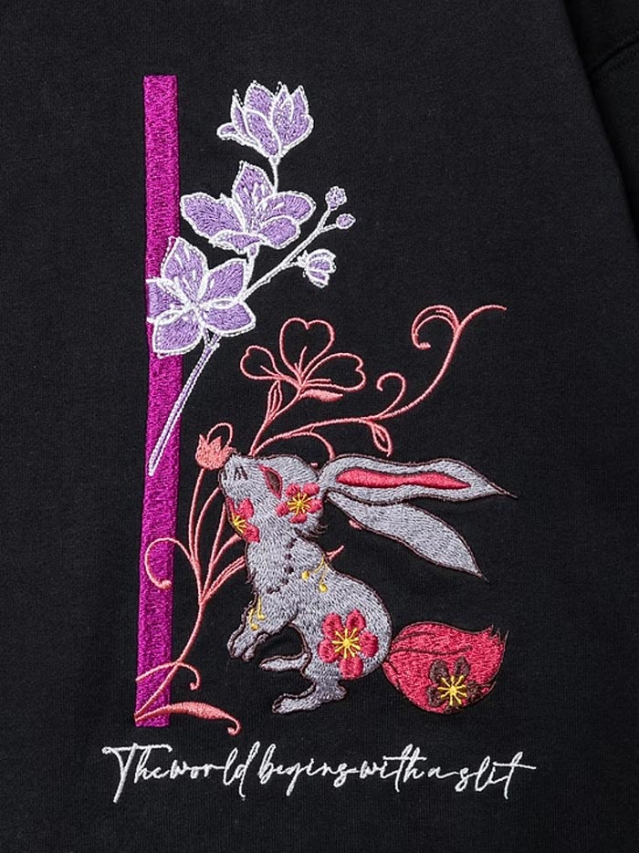 黒菟華 kurotoka 和柄 パーカー メンズ 兎 スリットアート 裏毛 ALL刺