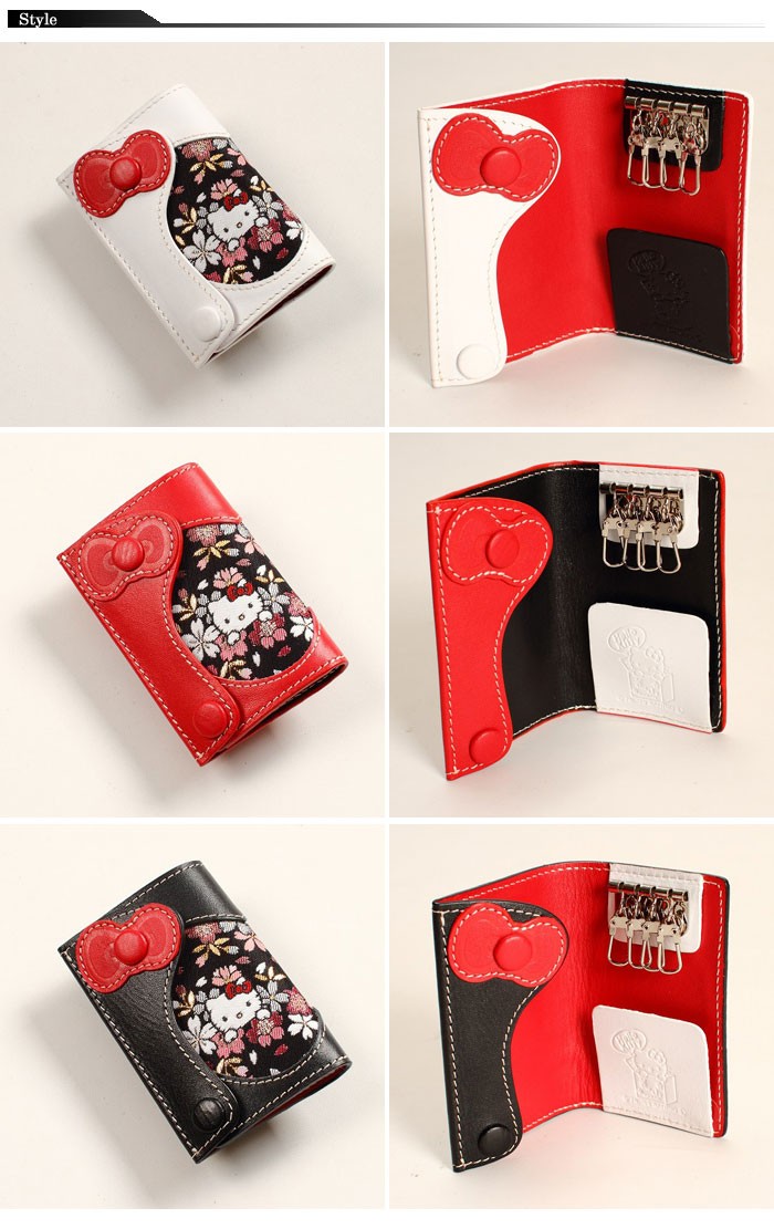 花山[かざん] キティちゃん 金襴 レザーキーケース/和柄/本革/HK-1K