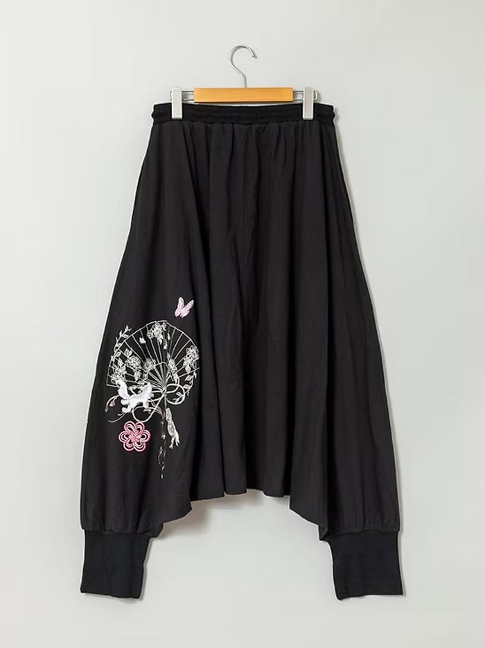 今昔 こんじゃく 和柄 サルエルパンツ ボトム メンズ 狐 秋桜と扇子 参