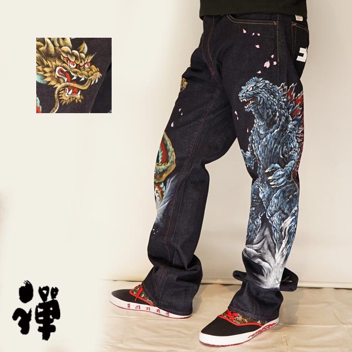 禅 [ZEN] 大きいサイズ 40インチ 和柄 ジーンズ デニム 日本製 ゴジラ