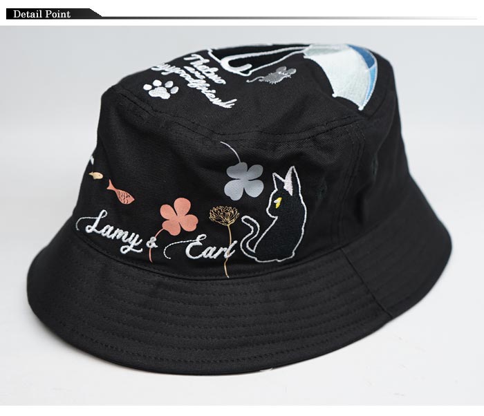 LIN 和柄 バケットハット 帽子 黒猫のLamyとネズミのEarl ラミ＆アール