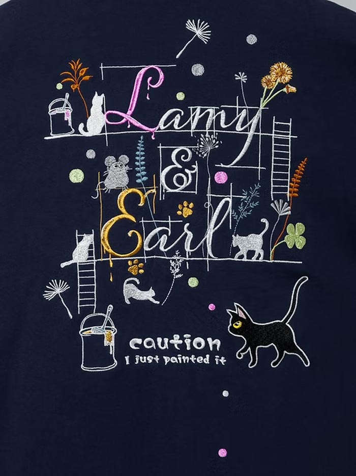 LIN 和柄 長袖 メンズ ロングパーカー 黒猫のLamyとネズミのEarl ラミ