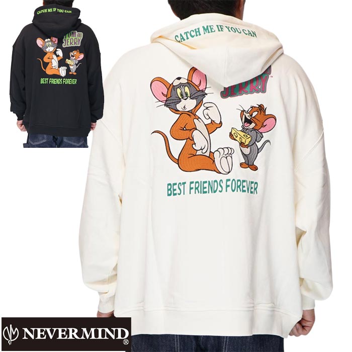 NEVER MIND(ネバーマインド) トムとジェリー コラボ パーカー メンズ ジェリー スウェットZIPパーカー 天竺生地 TJN-2607 送料無料