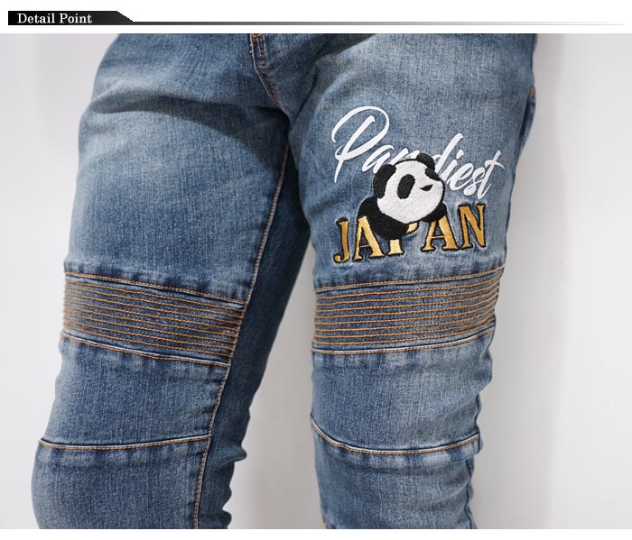 00s PANDIESTA W34 刺繍 和柄 バギー デニム ワイドストレート パンディエスタ PANDIESTA 和柄ジーンズ 和柄ジーパン【561865】風神