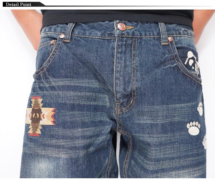 PANDIESTA（パンディエスタ） パンダ 刺繍 ジーンズ デニム ネイティブ