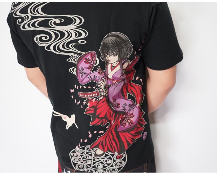 LIN Tシャツ 半袖 メンズ スカル 卯 うさぎ 娘 くノ一 和柄 ALT-75009