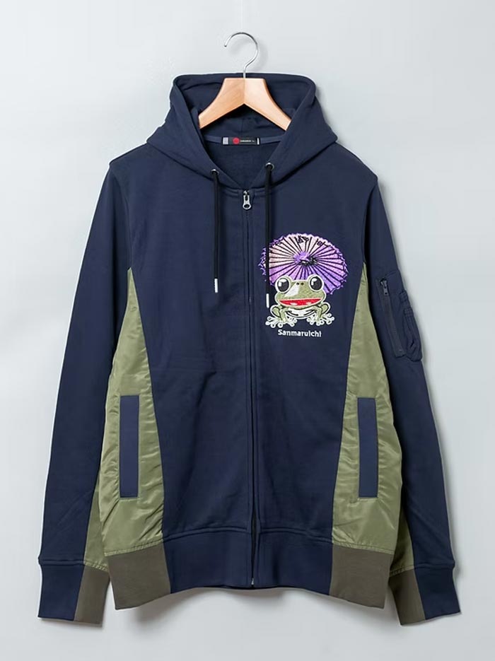 参丸一 サンマルイチ 和柄 パーカー メンズ カエル 蛇目蛙 SM-30853
