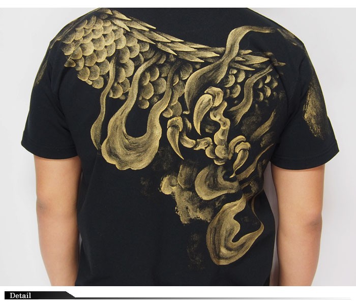 羽水[うすい] 雲龍 黒×金 手描き 和柄Tシャツ/半袖/ryu17bg/送料