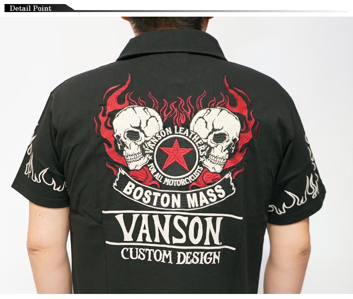 VANSON バンソン ポロシャツ 半袖 メンズ ファイアースカル NVPS-002