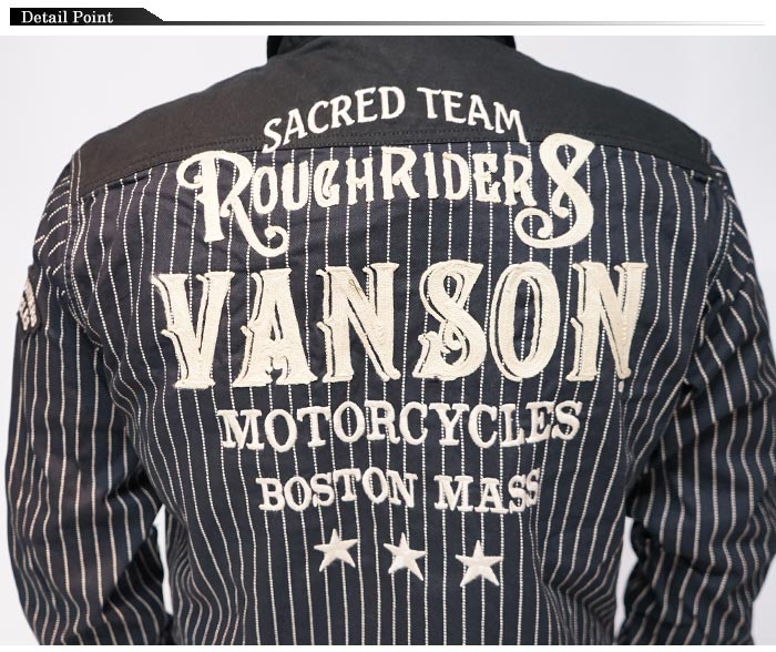 VANSON バンソン 長袖 シャツ デニム 切替 ロゴ刺繍 ワッペン NVSL