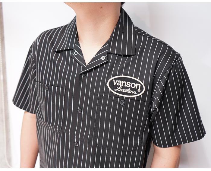 VANSON バンソン 半袖シャツ メンズ ツイル ストライプ ワンスター