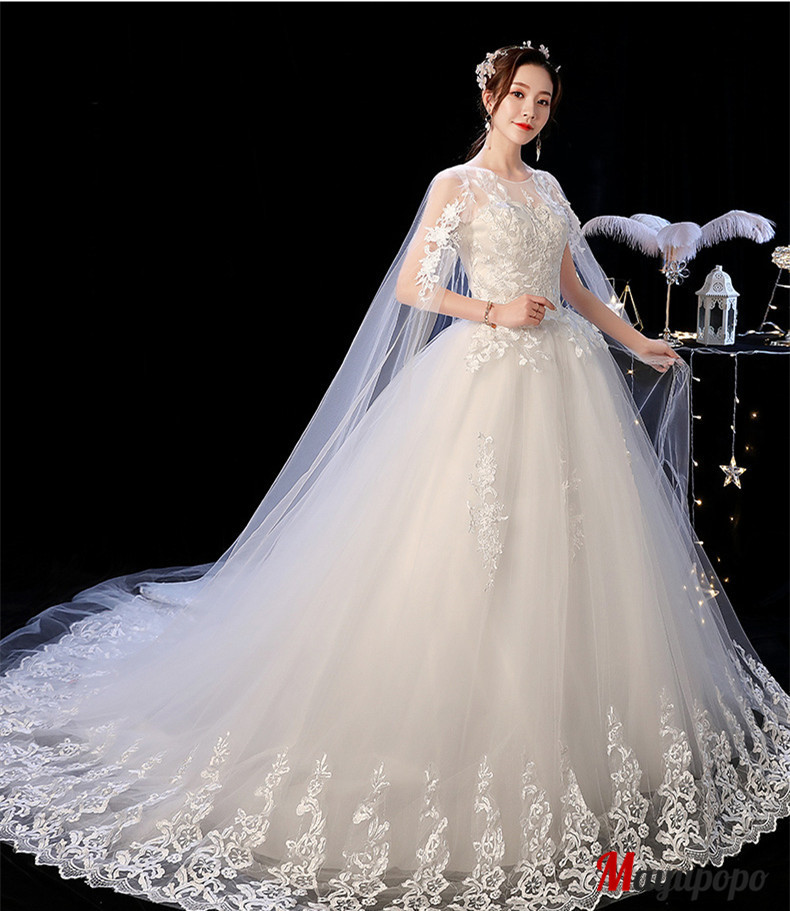 ウェディングドレス パーティードレス ウエディングドレス　Aライン韓国風ウェディングドレス ロング トレーン フォーマル きれいな花嫁ドレス