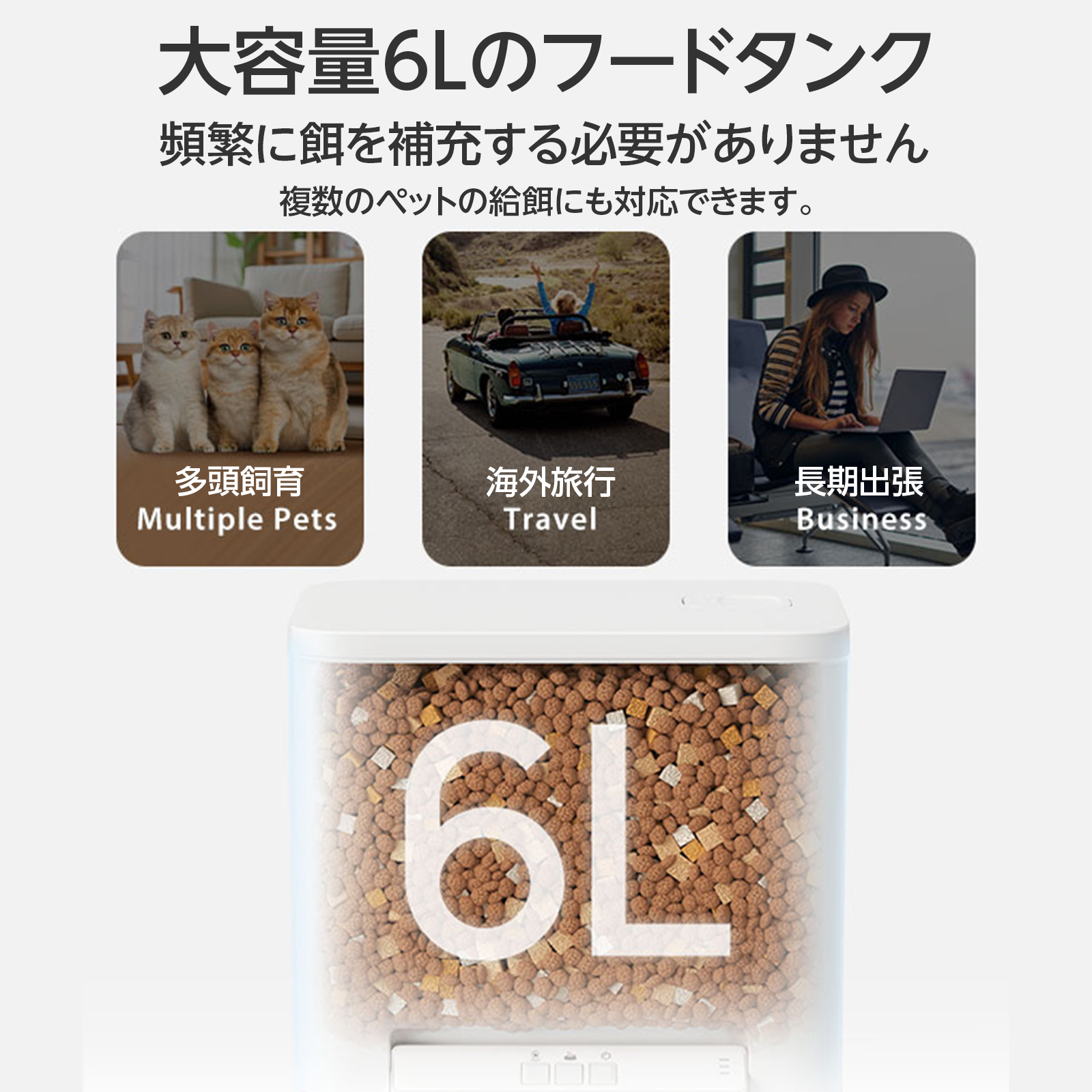 自動給餌器 犬・猫用 首振りカメラ 6L大容量 ステンレストレー 赤外線