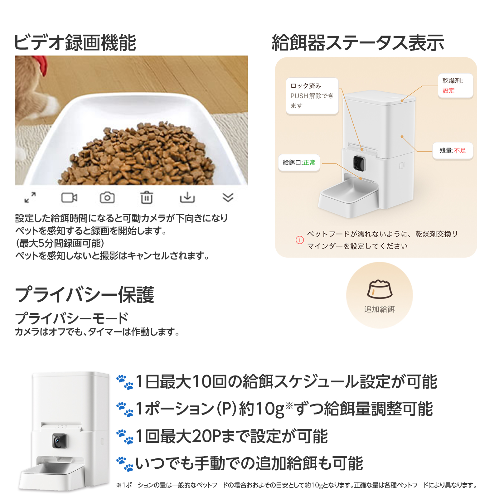 自動給餌器 犬・猫用 首振りカメラ 6L大容量 ステンレストレー 赤外線