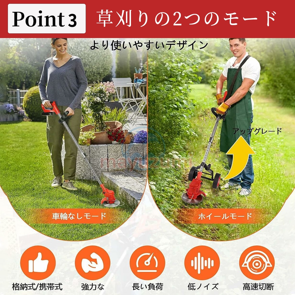 即納 草刈り機 草刈機 充電式 コードレス 刈払機 芝刈り機 雑草 8枚