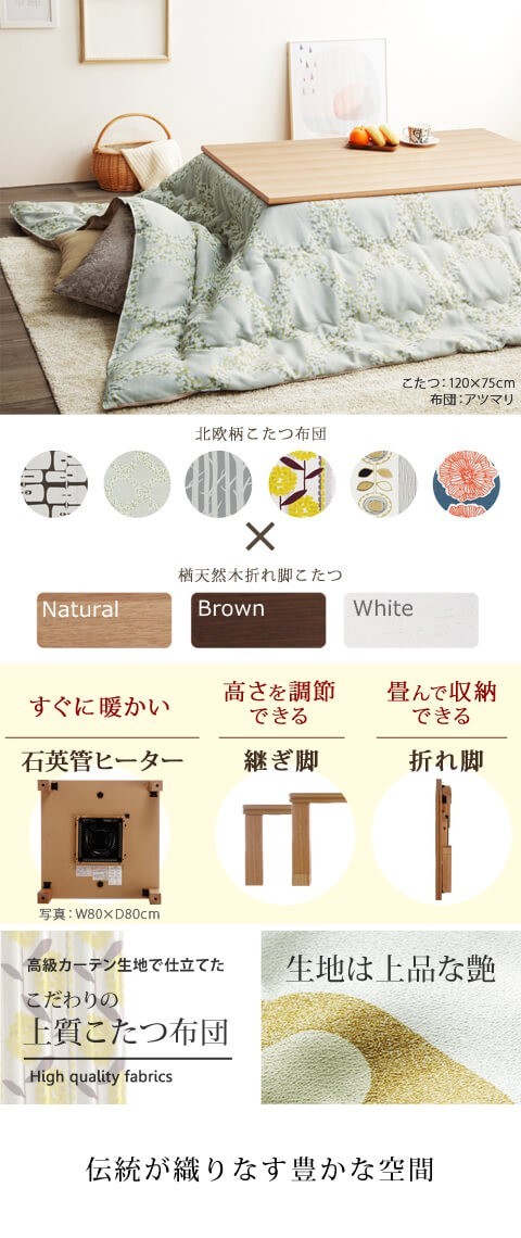 こたつセット おしゃれ 2点セット 60×60cm+国産北欧柄こたつ布団