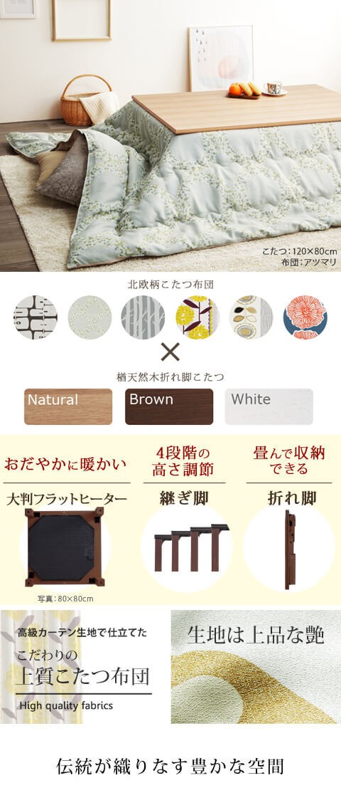 こたつセット おしゃれ 2点セット 80×80cm+国産北欧柄こたつ布団