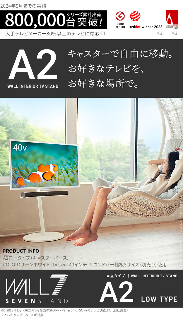 WALLインテリアテレビスタンドA2 ロータイプ 24〜55v対応 小型