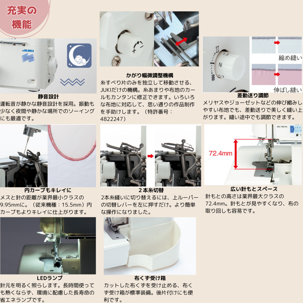 ロックミシン ミシン juki ジューキ MO-1000M MO1000M シュルル 2本針 2/3/4本糸 差動調節付 オーバーロックミシン  針2パックプレゼント