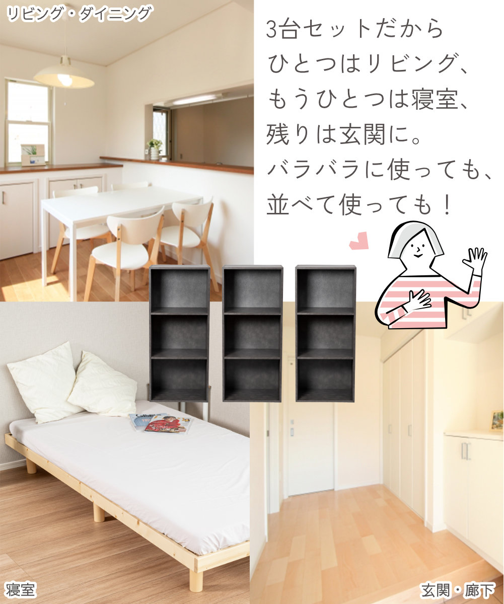 3段カラーボックス 収納ボックス BOX 収納家具 組立家具 カラボ 標準