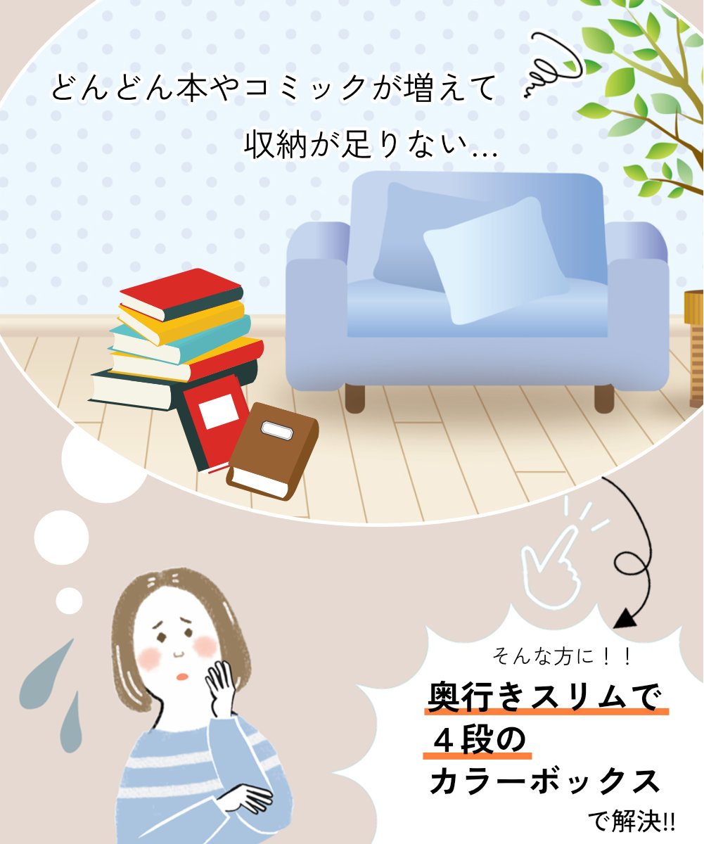 薄型4段カラーボックス 4台セット 4個組 収納ボックス BOX 収納家具