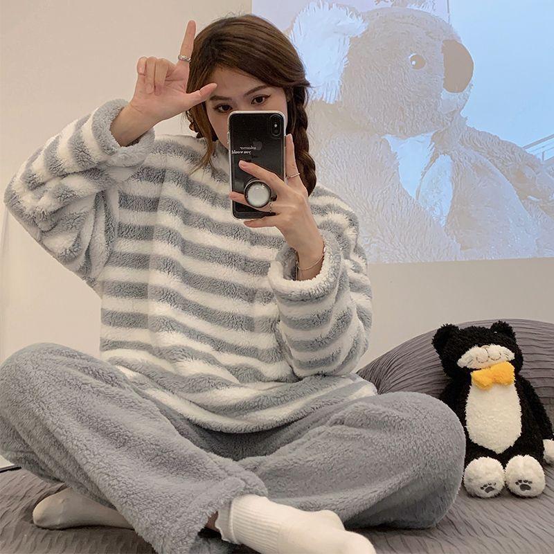★限定クーポン★パジャマ ルームウェア レディース 長袖 冬用 ２点セット 厚手 柔らかい 暖かい もこもこ 上下 大きいサイズ 着心地 部屋着 暖か | ブランド登録なし | 01