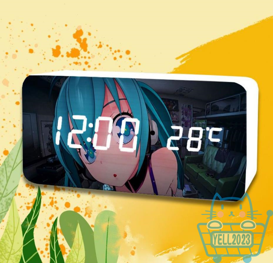 初音ミク 目覚まし時計 スピーカー 置き時計 ミラーデジタル時計 3段階調光 ミラークロック スヌーズ miku 卓上 LED大画面 設置簡単 | ブランド登録なし | 12